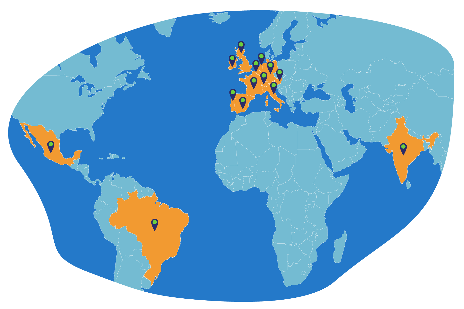Mapa do mundo com mercados do Heroi do Sono